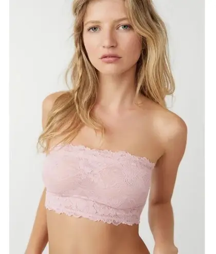 Free People INTIMATELY  Pink Lace Bandeau Bra Bralette Bikini Panty Set Large New