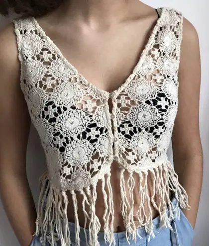 Shyanne Crochet Fringe Cream Top