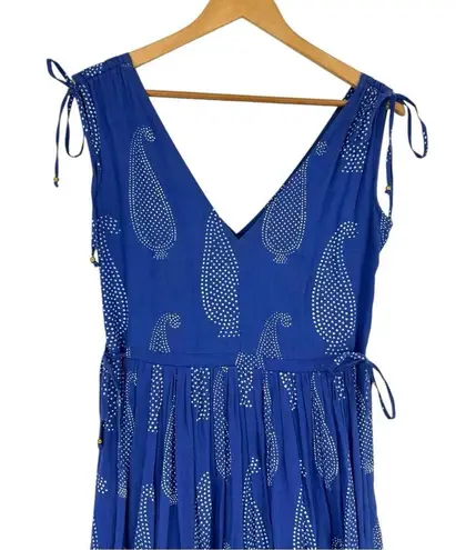 Oliphant Persia Blue Paisley Maxi Dress size XS Ties Full Skirt