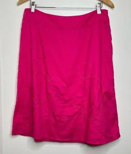 Valerie Stevens Pink Linen Embroidered Skirt Women’s Sz 12 Embellished 24” long
