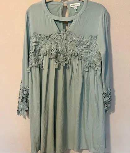 Tassels N Lace Minty Green Lace Detailed Long Sleeve Dress