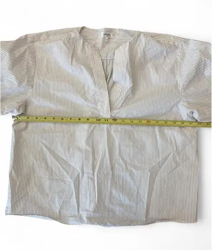 Frame Stripe Split Neck Organic Cotton Popover Top White & Mocha Stripe Large