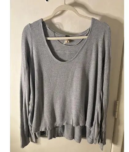 Free People  We The Free Gray Waffle Knit Thermal Raw Hem S Oversized Twilight