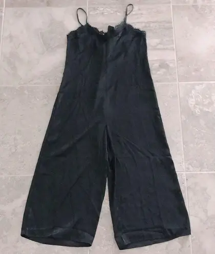 Dee Elle Satin Lace Trim Jumpsuit in Black, NEW, Size L