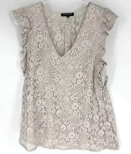 David Lerner Ivory Floral Lace Ruffle Cap Sleeve Blouse Size Medium