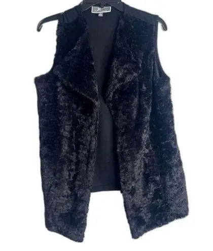 JM Collection Woman Black Sleeveless Open Front Faux Fur Front Vest Size 0X/12