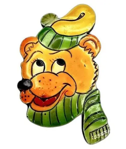 Vintage 1950's West Germany Bear Brooch Pin Hand Painted Plastic