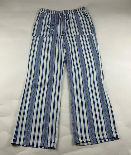 Happily Grey Blue Striped Linen Blend Wide Leg Lounge Pant L Size L