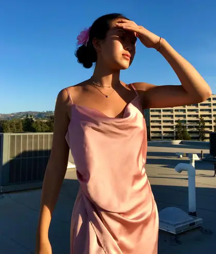 re:named Baby Pink Satin Midi Dress