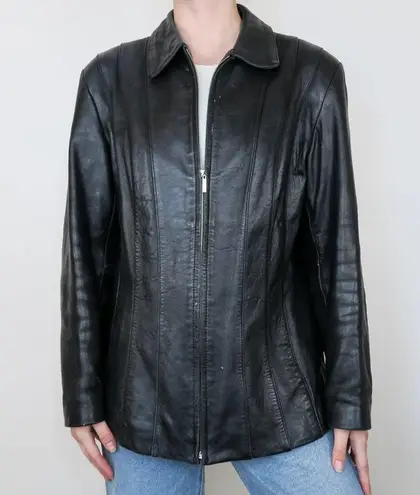 Vintage 90s Fourteen Zero Black Leather Jacket Size L