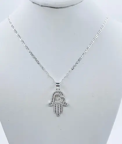 925 Sterling Silver Necklace and hand hamsa pendant White