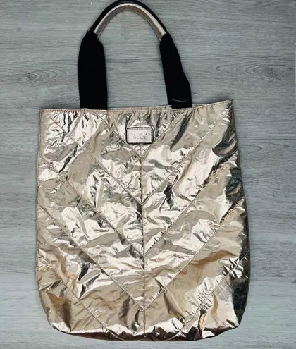 VICTORIA’S SECRET LARGE ROSE GOLD METALLIC PUFFER TOTE BAG