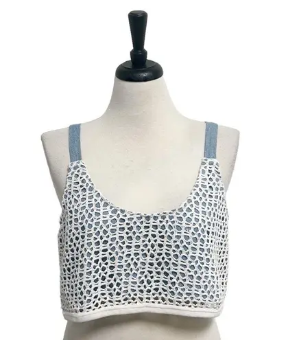 Urban Renewal Chambray Ivory Crochet Sleeveless Scoop Neck Crop Top Small Medium