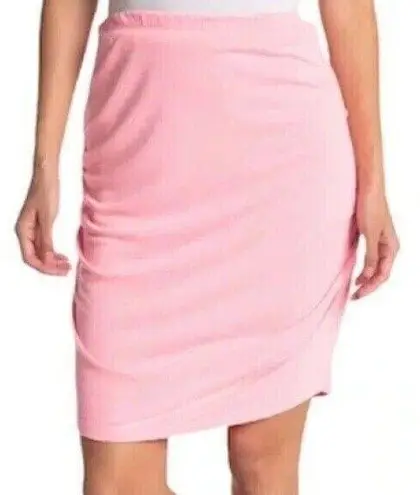 Sundry NEW Ruched Seam Bodycon Skirt pull on beach cover up solid neon pink