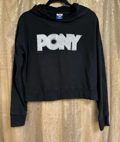 PONY Womens Black Cropped Hooded Pullover Sweater Large