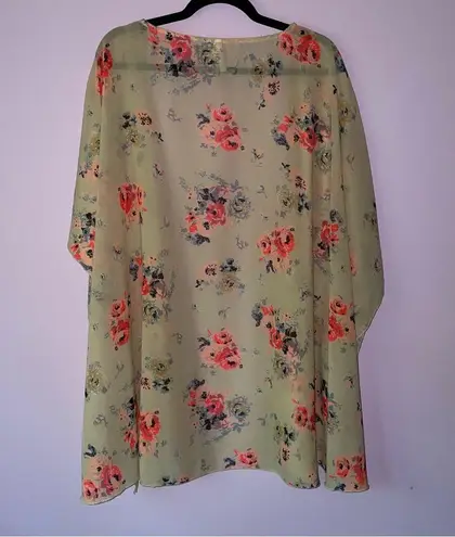 Live 4 Truth 3X Kimono Chiffon Cream Open Front Cardigan Pink Floral