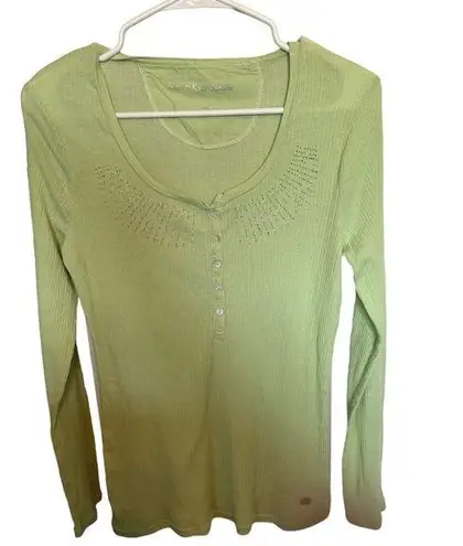 Calvin Klein Jeans  lime green Long sleeve Henley top with beads size large