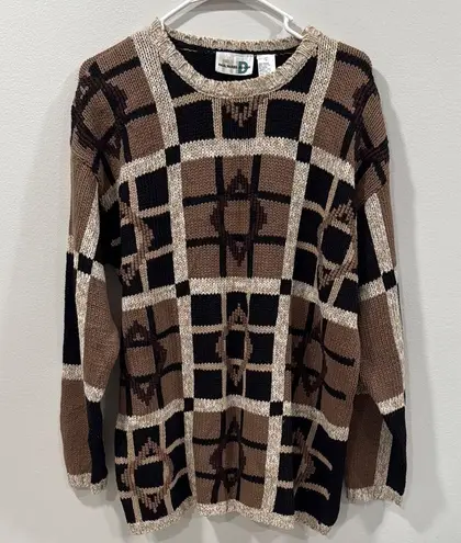 Vintage Paul Harris Design Brown and Black Crew Neck Sweater Size Large EUC