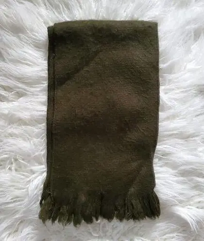 100% Wool Olive Green Fringed Scarf NWOT One Size Fits Most