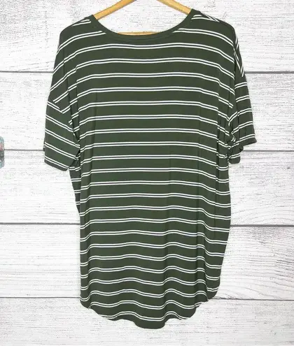 Green & White Striped Oversized V