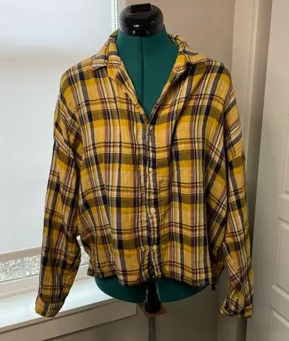 CP Shades Yellow Plaid 100% Cotton Long Sleeve Button Up