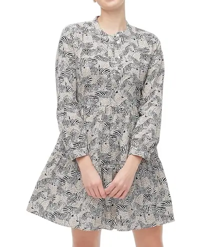 J.Crew Animal Print Novelty Zebra Leopard Long Sleeve Tiered Mini Dress Size XS Black