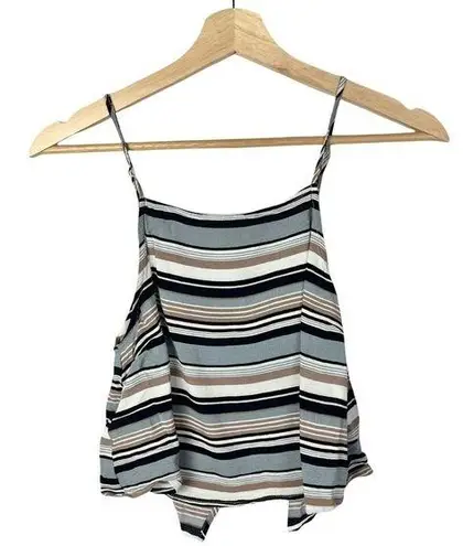 Lulu's Blue & White Horizontal Stripe Crop Tank Top M Size M