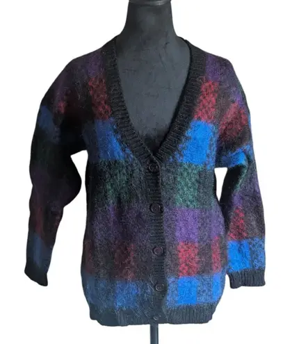 Susan Bristol Cozy & Colorful: Vintage 1992 Mohair Plaid Cardigan Sweater