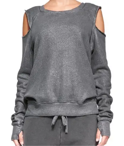 Pam & Gela Cold Shoulder Long Sleeve Top Gray Metallic Detail - Women's
