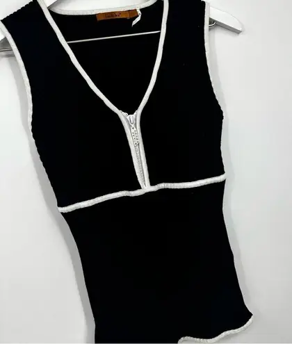 Vintage Y2K Black Zip Up Tank Top Size Large Rhinestone Early 2000s