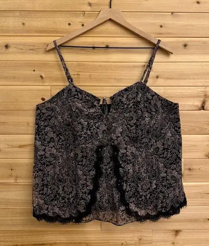 Lane Bryant XL Dark Coquette Filigree Lace Silk Dainty Spaghetti Strap Tank Top Black
