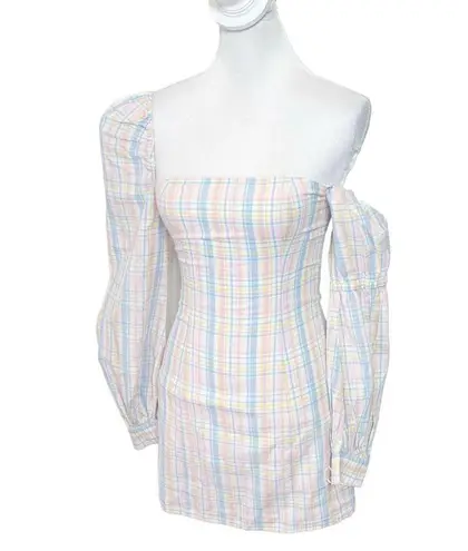 Majorelle  Harlow Mini Plaid Pastel Dress Revolve One Shoulder Womens Size XS