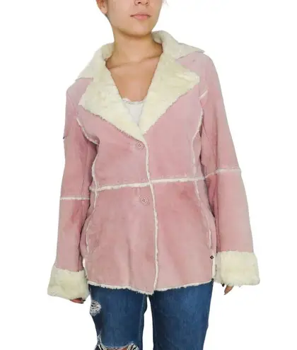 Black Rivet Y2k Vintage Pink Suede Genuine Leather Jacket Medium Cozycore