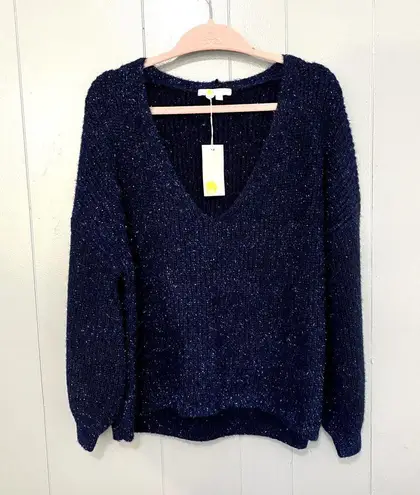 NEW Boden Navy Sparkle Ribbed V