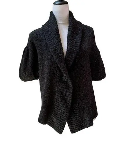 BCBG Maxazria Black Wool Blend Short Puff Sleeves Cardigan Sweater Sz XS/S