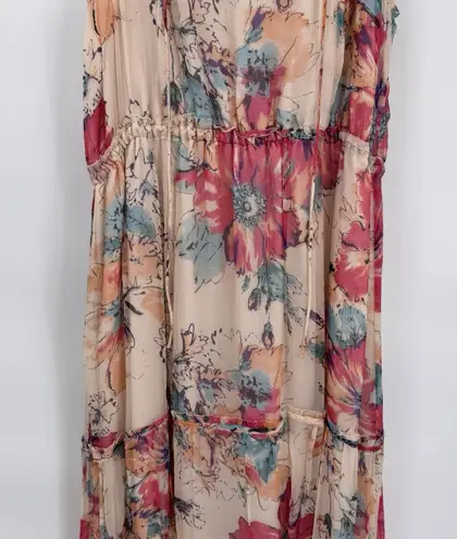 Greylin Tiered Romantic Maxi Dress Small Silk Floral Cottagecore Fairy Boho