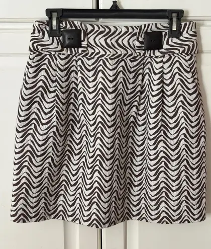 Milly of New York Brown & White Zebra Print Mini Skirt with Wooden Buttons Size M