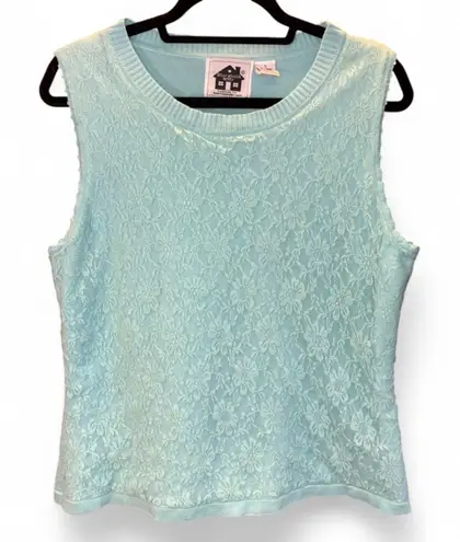 Vintage Storybook Knits HSN Light Blue Floral Lace Tank Sweater size L Size L