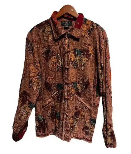 Orvis 026-004 Vintage Jacket Womens S Brown Elephant Applique Art To Wear Toggle