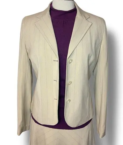 Sharagano VINTAGE ATELIER Beige w/ Purple Pinstripe Skirt Suit, Size 8