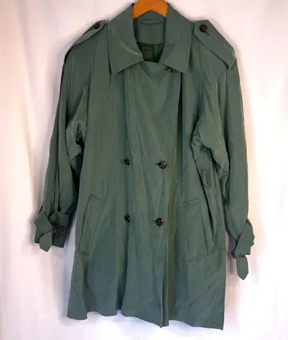 Gallery LIST Shiny Green Double Breasted Belted Short Trench Coat Size Medium