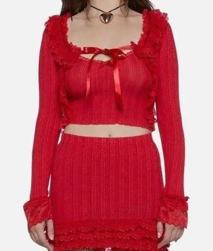 Sugar Thrillz Red Lace Ruffle Cardigan sweater Cami Set Size M