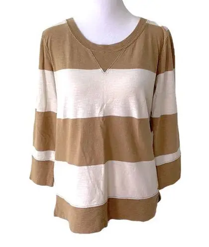 J.Crew  Tan and White Rugby Striped Crew Neck Sweatshirt Size Small