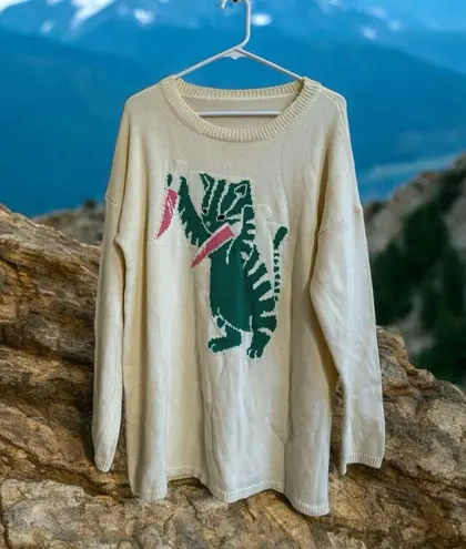 RARE Crazy Tiger Kitty Cat carrot Knives FUN Sweater Zebra XL Tunic Or Dress