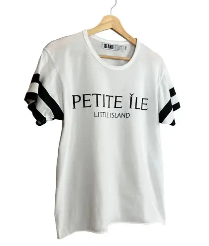 Island Addict White Short Sleeve Graphic Print T-Shirt w/ Stripes Size Small