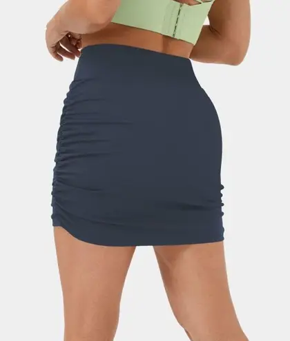 Halara Navy Blue High Waisted Ruched Slim Bodycon Side Pocket Mini Skirt Sz XS