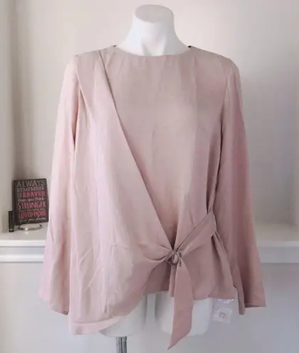 Paraphrase Blush Pink Top Overlay Tie Front Long Sleeve Blouse Size UK 14 NWT
