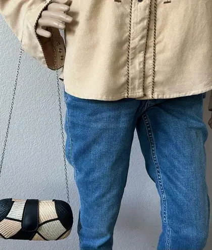 New Handmade Buntal Straw Clutch Purse Chain Strap Magnetic Snap Closure Tan Brown