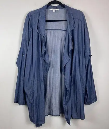ASTR the Label Women Open Front Chambray Cardigan Jacket Large Blue Lagenlook