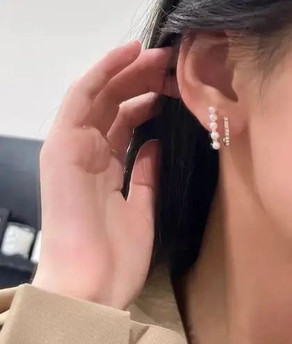 Double layer pearl zircon earrings 2023 new trendy simple cold unique earrings Silver